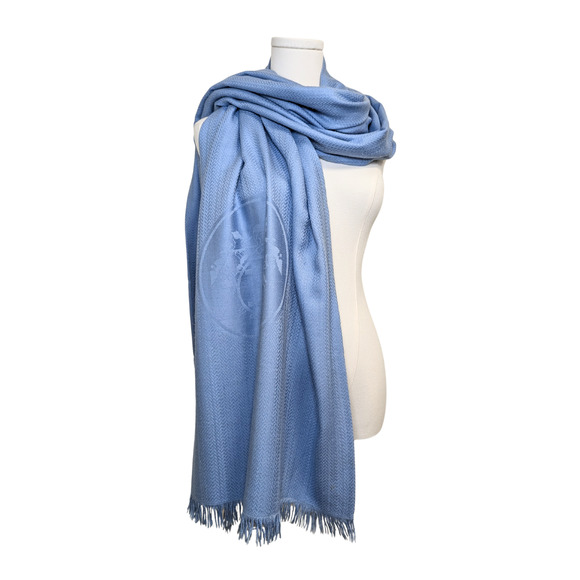 Hermès Light Blue Cashmere Silk Ex-Libris Double Layered Stole - Picture 1 of 11